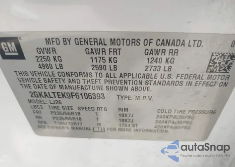 2015 GMC Terrain Slt from USA, damaged, VIN 2GKALTEK9F6106393